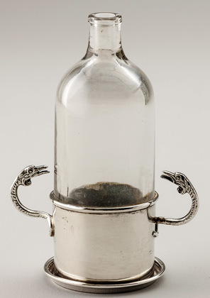 Antique Scottish Silver Traprain Treasure Bottle Stand, with Original Glass Oil Bottle - George Edward & Sons